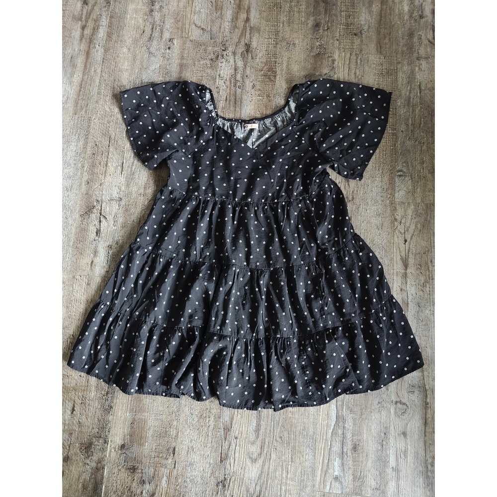 Women's Size 1x Babydoll Dress Short Sleeve Polka Dot Good For Life Fall Black